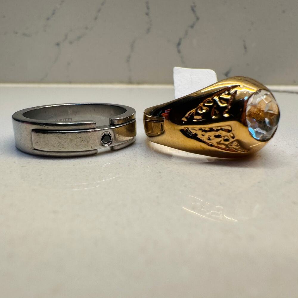 Bundle 2 Men's Size 10 Rings Zoppini Stainless Steel & Crystal Statement Ring